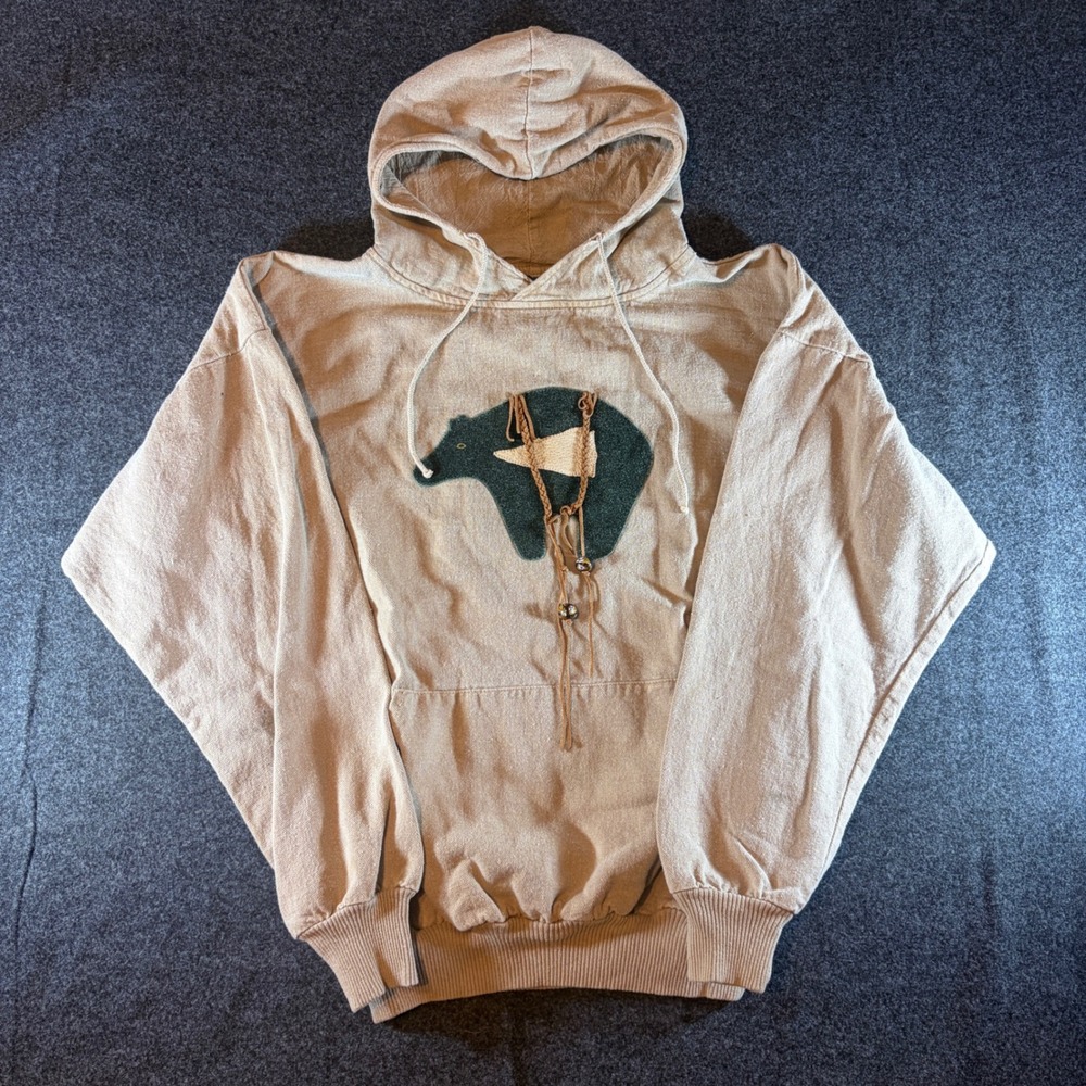 Vintage Wek the World Bear Graphic Hoodie Tan Brown Mens Size 2 Southwest